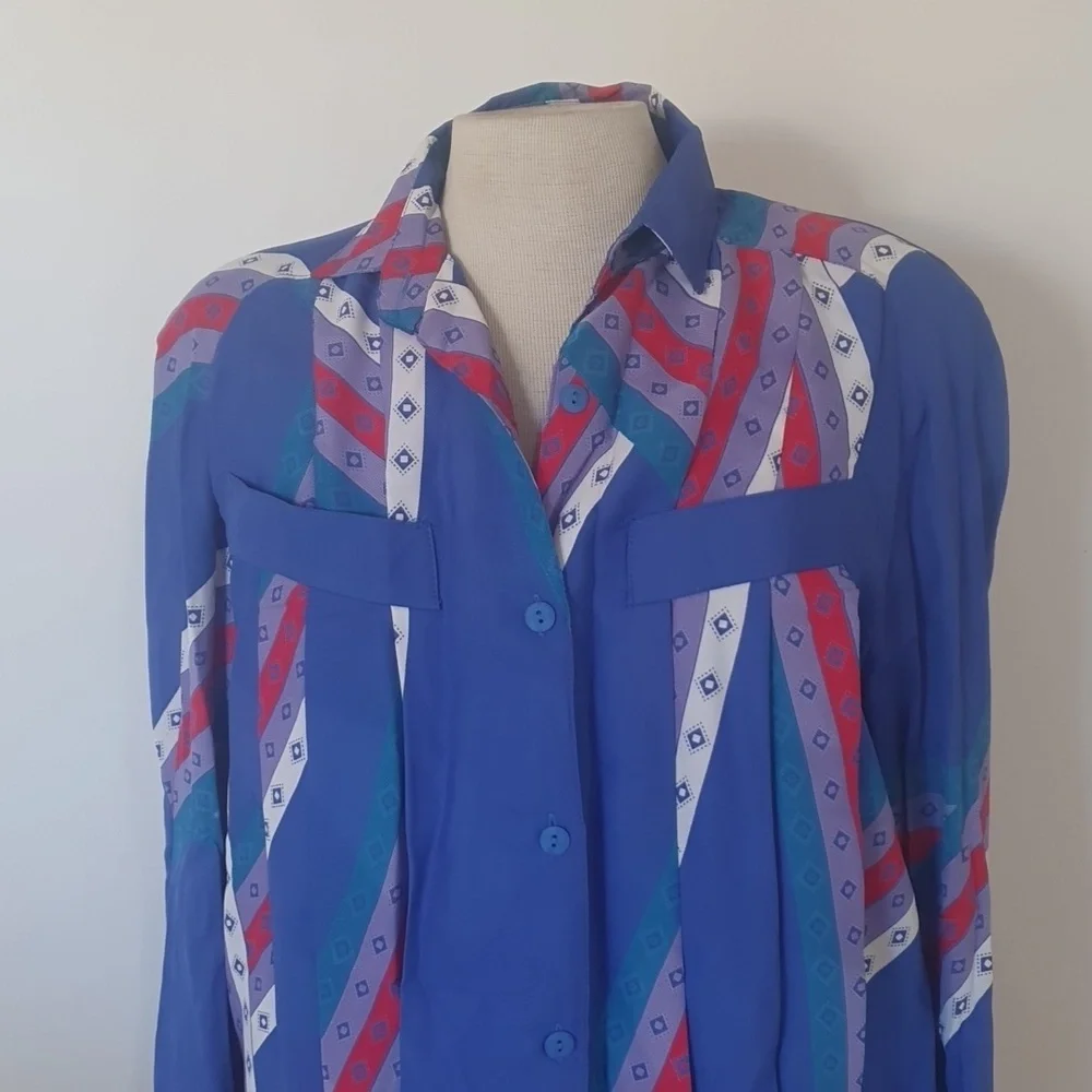 VINTAGE 80s Dolina Size 14 Blue Pleated Set - Picture 2 of 7